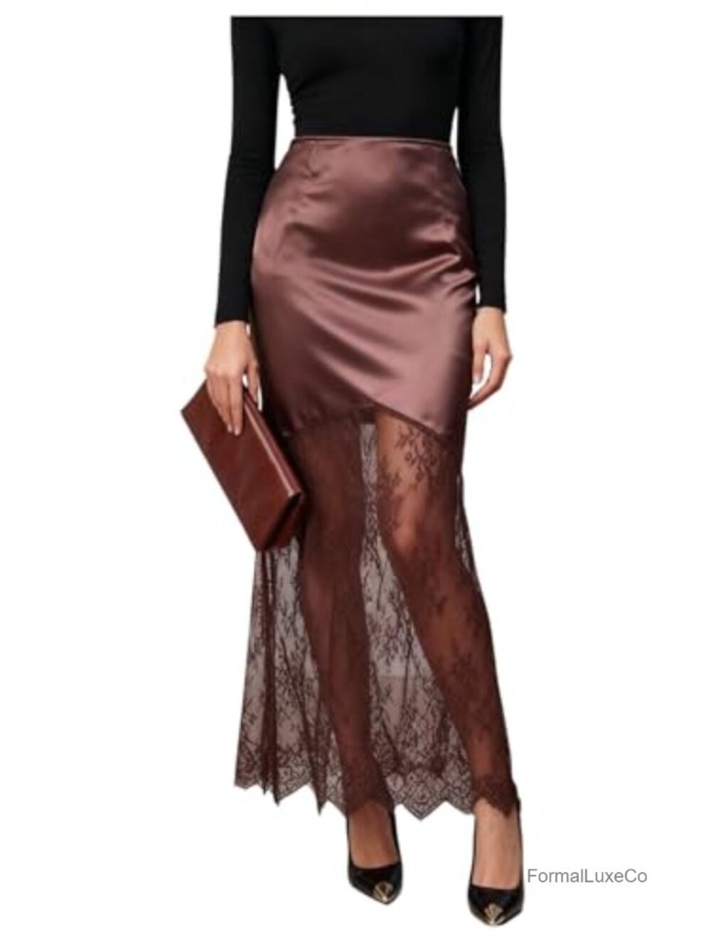 Satin Floral Lace Maxi Fishtail Skirt High Waist Cocktail Party